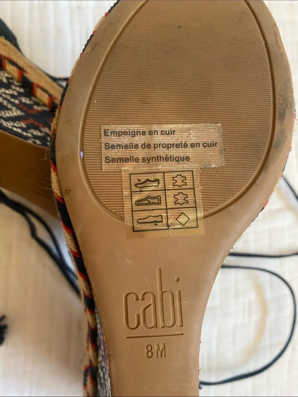 CAbi Navy Suede Lace-Up Wedge Espadrilles with Patterned Jute